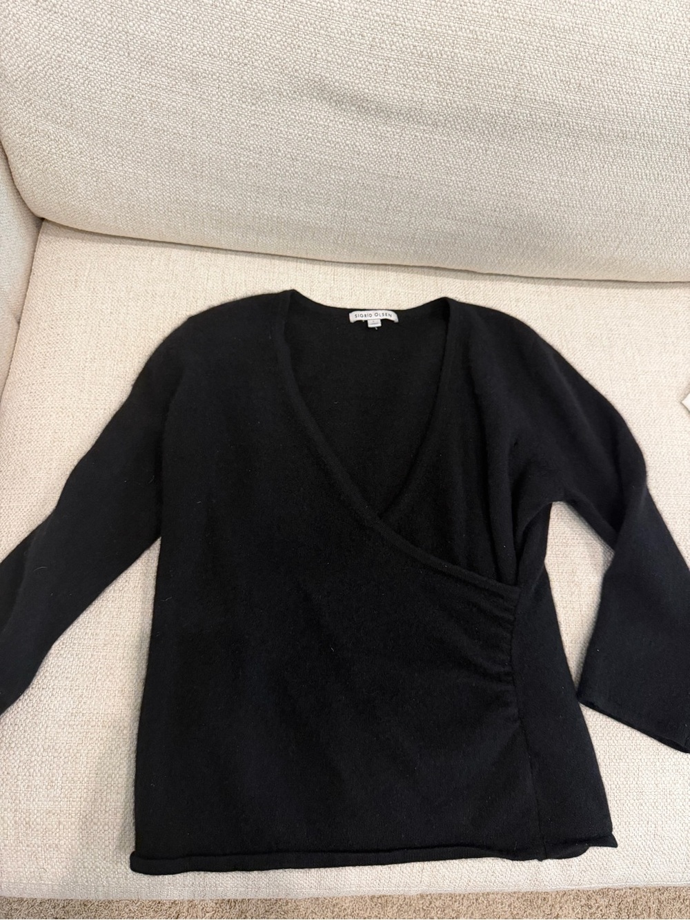 Sigrid Olsen Black Wrap-Front V-Neck Sweater